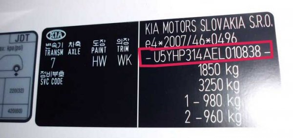 Где номер кузова на KIA Sorento?